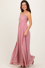 Mauve Crochet Bodice Maxi Dress