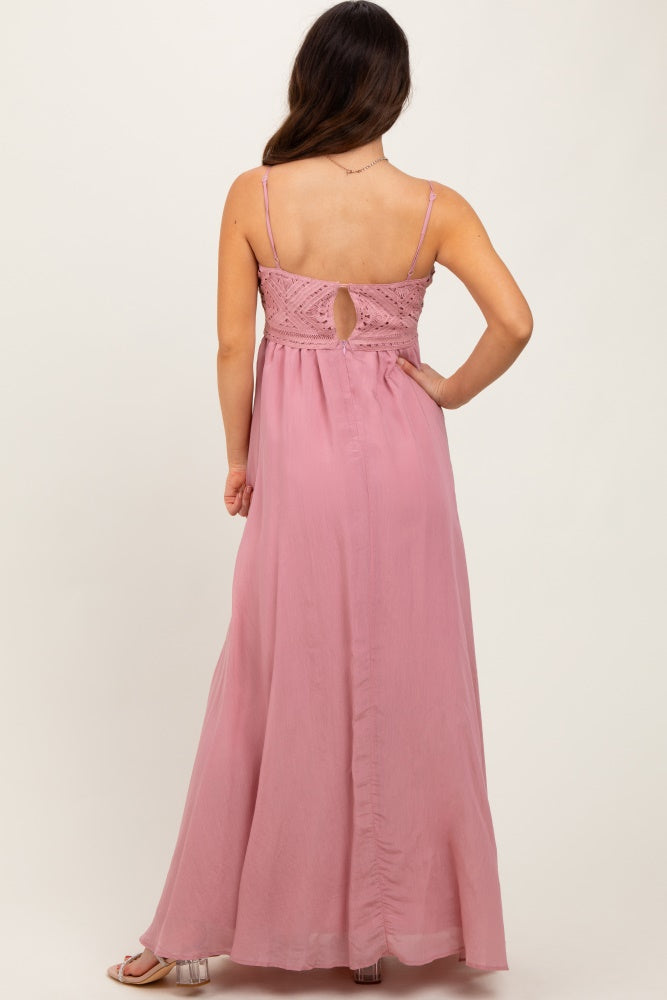 Mauve Crochet Bodice Maxi Dress