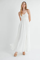 White Crochet Bodice Maternity Maxi Dress