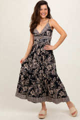 Black Floral Twist Front Cut Out Maxi Dress