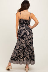 Black Floral Twist Front Cut Out Maxi Dress