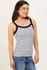 Navy Striped Contrast Strap Tank