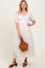 Cream Crochet Detail Bodice Midi Dress