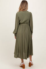 Olive Belted Long Sleeve Maternity Maxi Dress