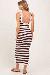 Brown/ Cream Knit Striped Fitted Maternity Maxi Dress