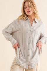 Blue Stripe Oversized Button Down Maternity Shirt