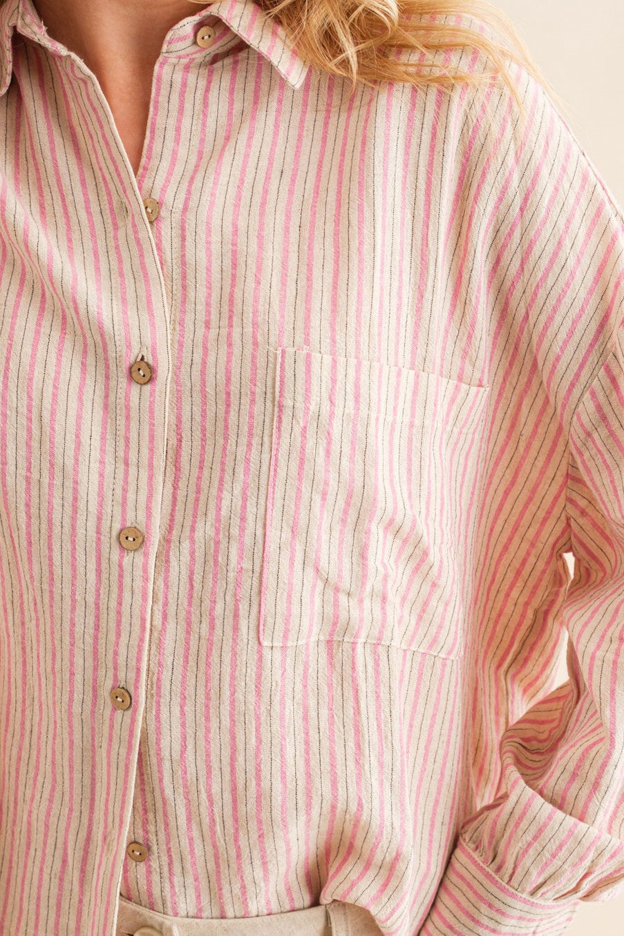 Pink Stripe Oversized Button Down Shirt