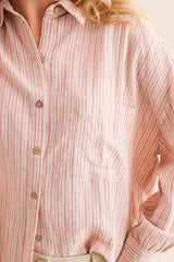Pink Stripe Oversized Button Down Shirt