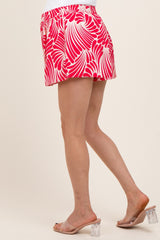 Fuchsia Printed Elastic Waist Band Maternity Shorts