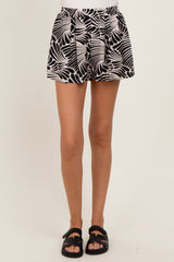 Black Printed Elastic Waist Band Shorts