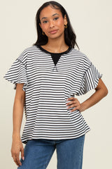 Black Striped Ribbed Relaxed Short Sleeve Maternity Top