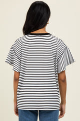 Black Striped Ribbed Relaxed Short Sleeve Top