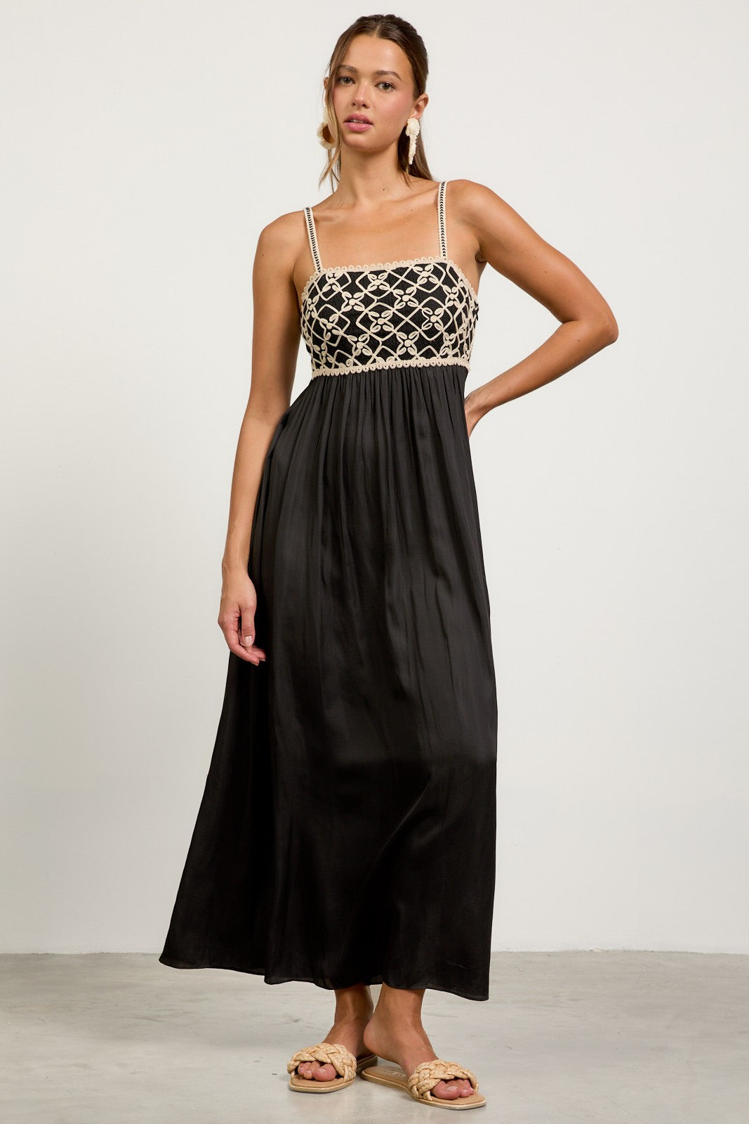 Black Embroidered Bodice Maxi Dress