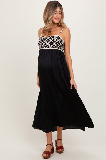 Black Embroidered Bodice Maternity Maxi Dress