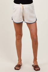Cream Linen Blend Crochet Trim Drawstring Maternity Shorts