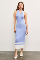 Periwinkle Knit Colorblock Stripe Sleeveless Polo Dress