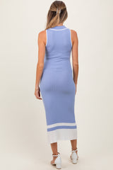 Periwinkle Knit Colorblock Stripe Sleeveless Polo Maternity Dress