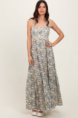 White Floral Tie Back Cutout Maternity Maxi Dress