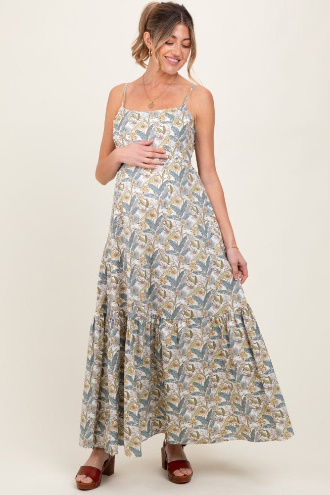 White Floral Tie Back Cutout Maternity Maxi Dress