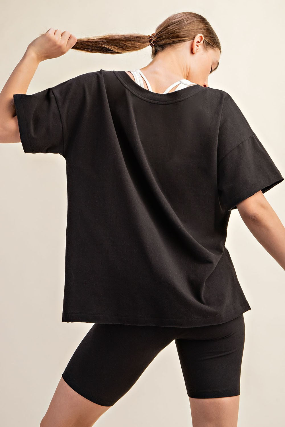 Black Oversized V-Neck Side Slit Tee