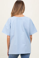Light Blue Oversized V-Neck Side Slit Maternity Tee