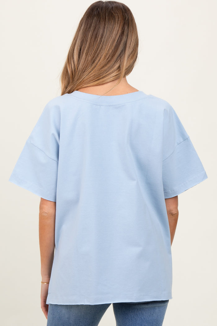 Light Blue Oversized V-Neck Side Slit Maternity Tee