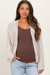Beige Cable Knit Maternity Open Cardigan