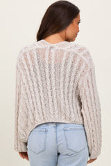 Beige Cable Knit Maternity Open Cardigan