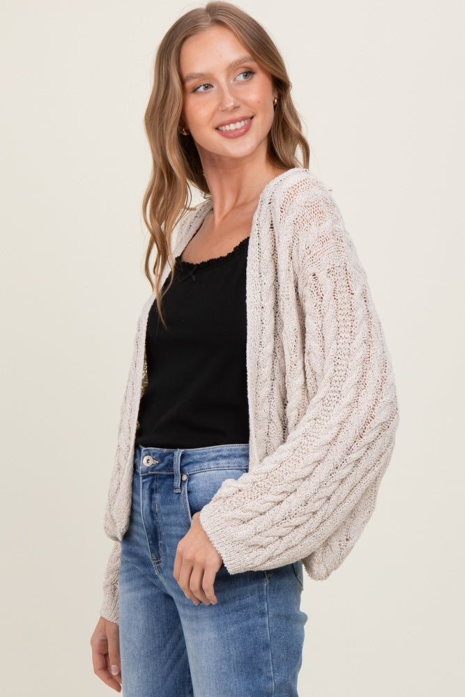 Beige Cable Knit Open Cardigan