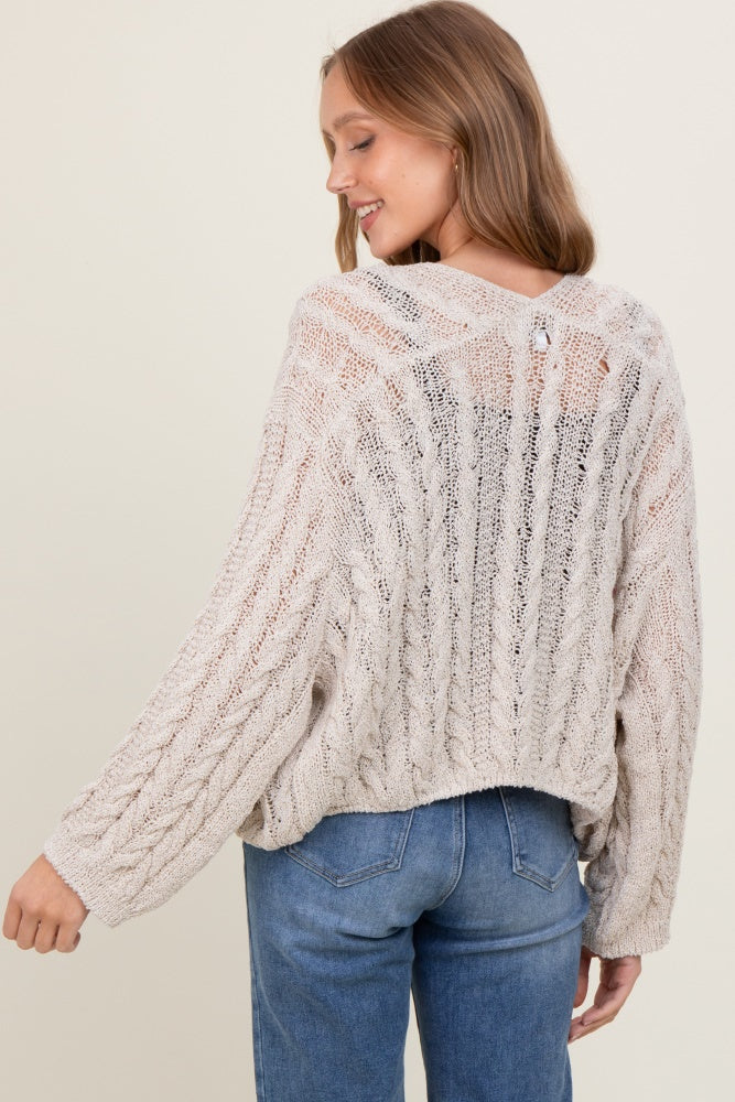 Beige Cable Knit Open Cardigan
