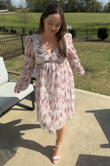 Cream Floral Chiffon Plisse Mini Dress