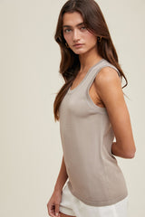 Taupe Knit Piping Detail Sleeveless Top