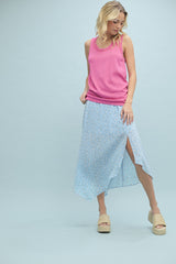 Fuchsia Knit Piping Detail Sleeveless Top