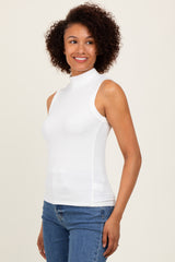 White Knit Mock Neck Sleeveless Top