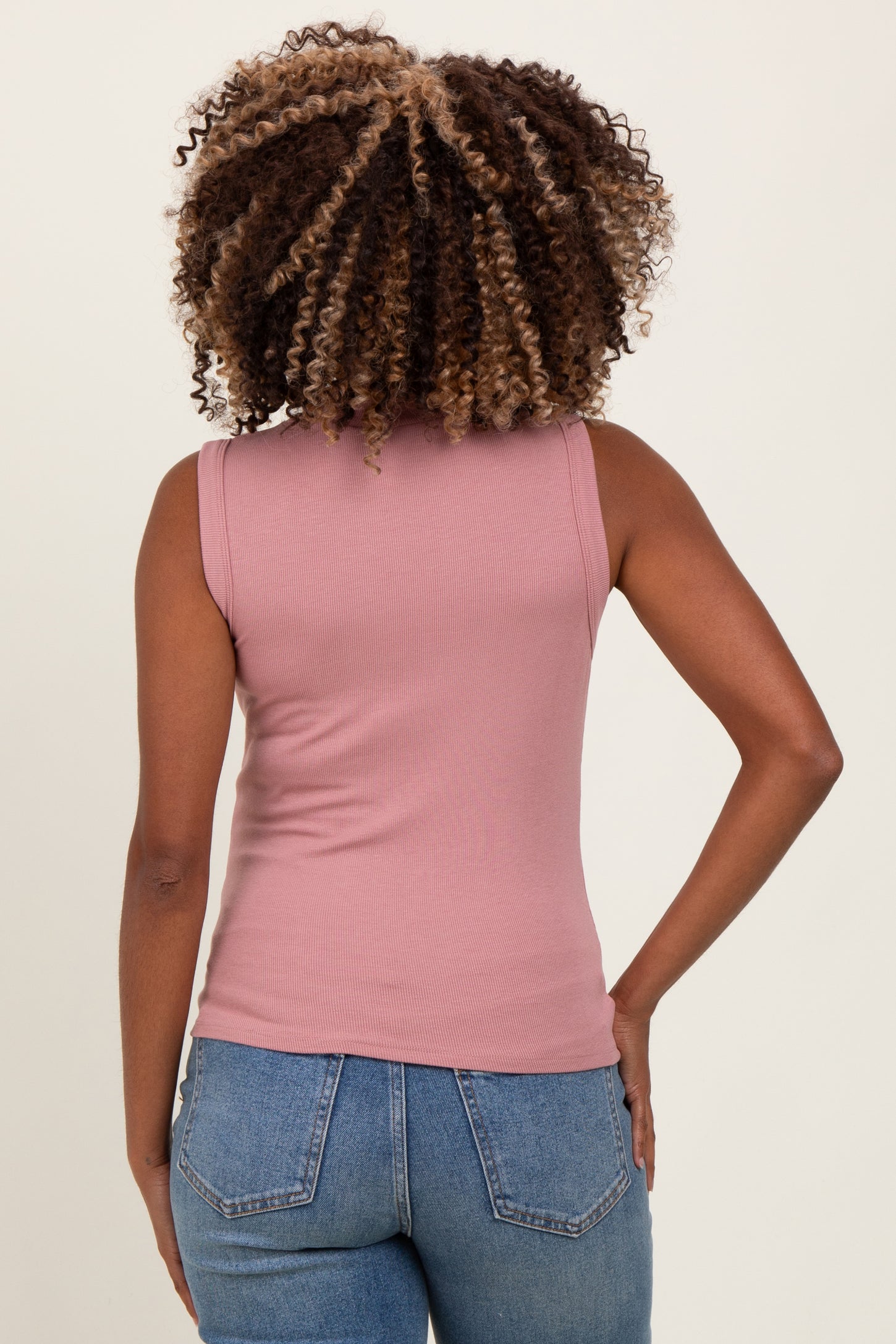 Peach Knit Mock Neck Sleeveless Maternity Top