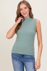 Light Olive Knit Mock Neck Sleeveless Top