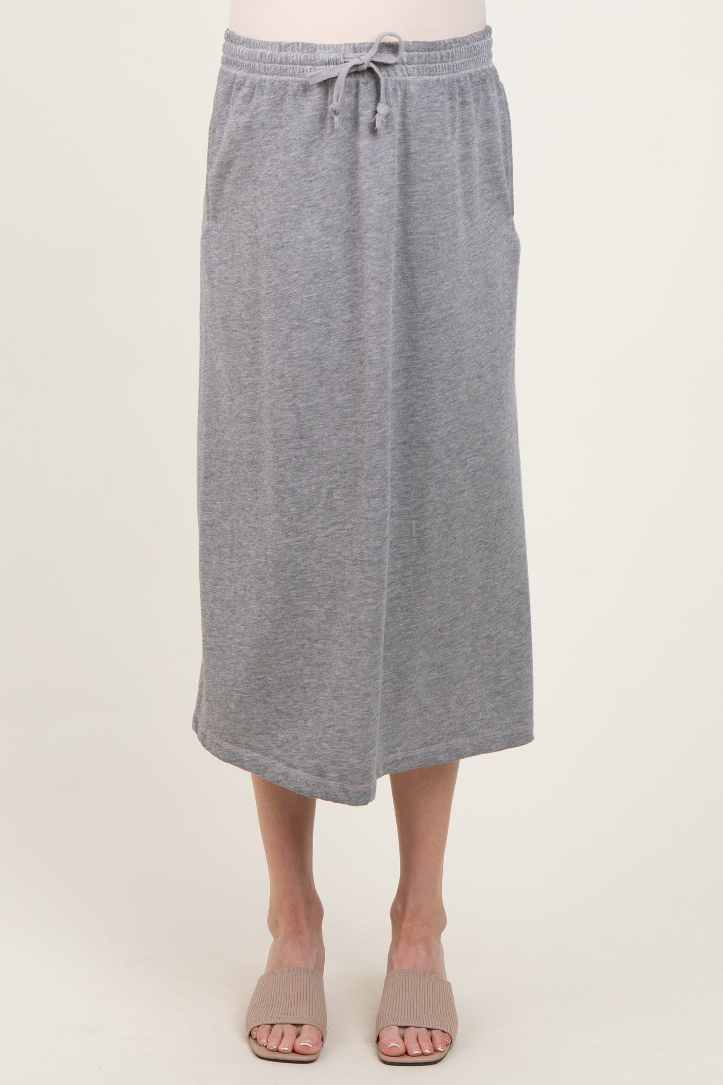 Heather Grey Terry Drawstring Maternity Midi Skirt