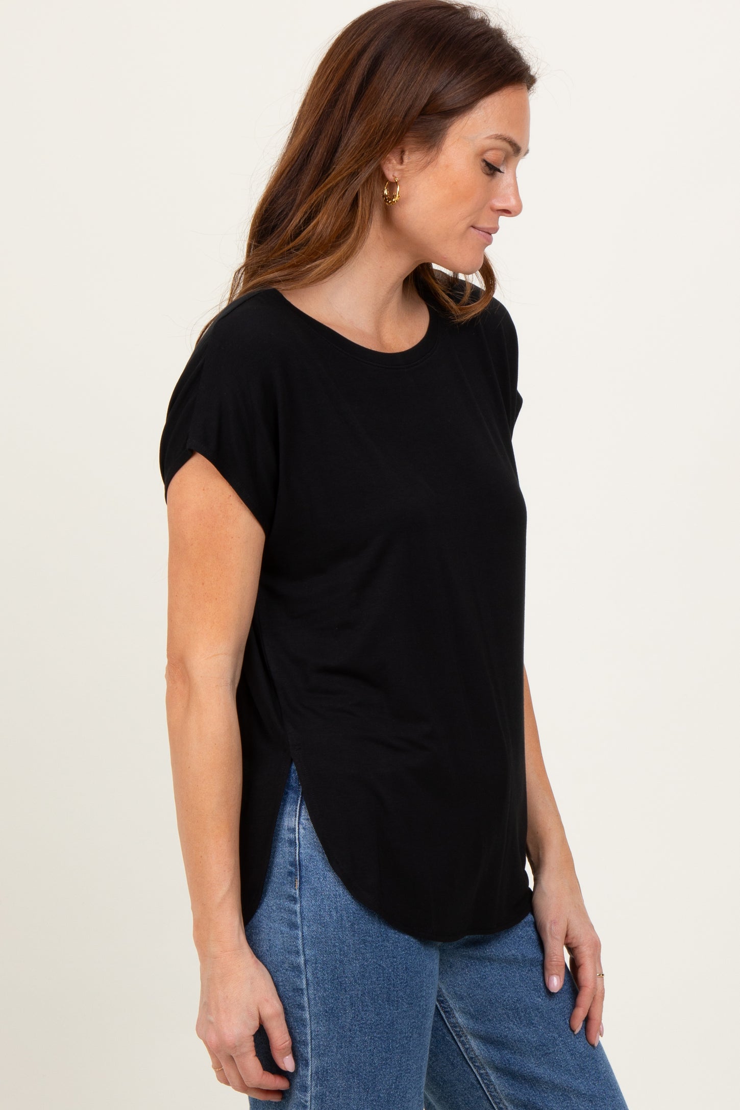 Black Dolman Sleeve Round Neck Top