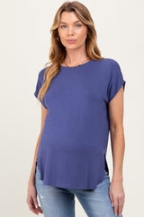 Navy Dolman Sleeve Round Neck Maternity Top