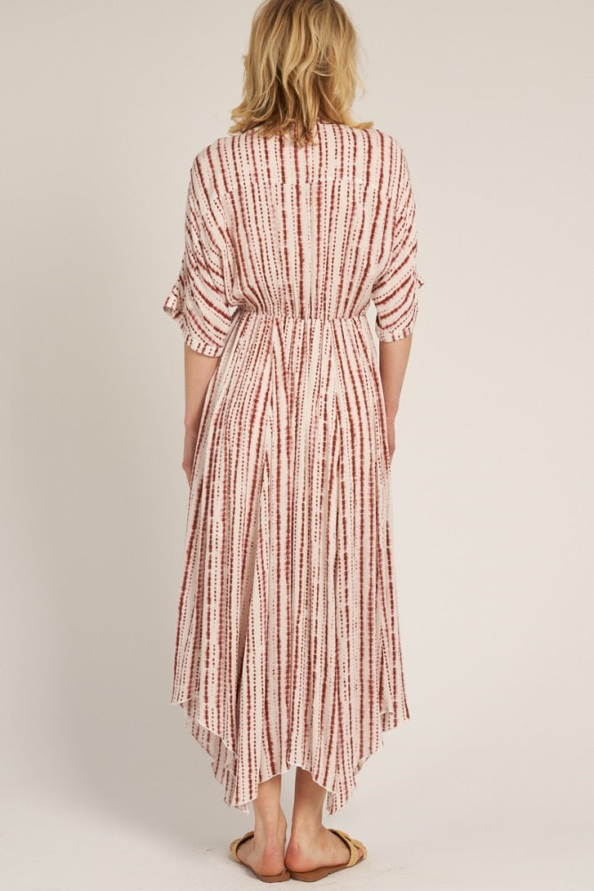 Rust Printed Deep V-Neck Midi Dress