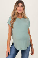 Sage Dolman Sleeve Round Neck Maternity Top