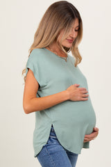 Sage Dolman Sleeve Round Neck Maternity Top