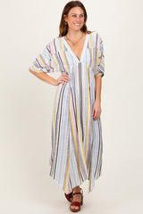 Multicolor Striped Handkerchief Hem Maxi Dress