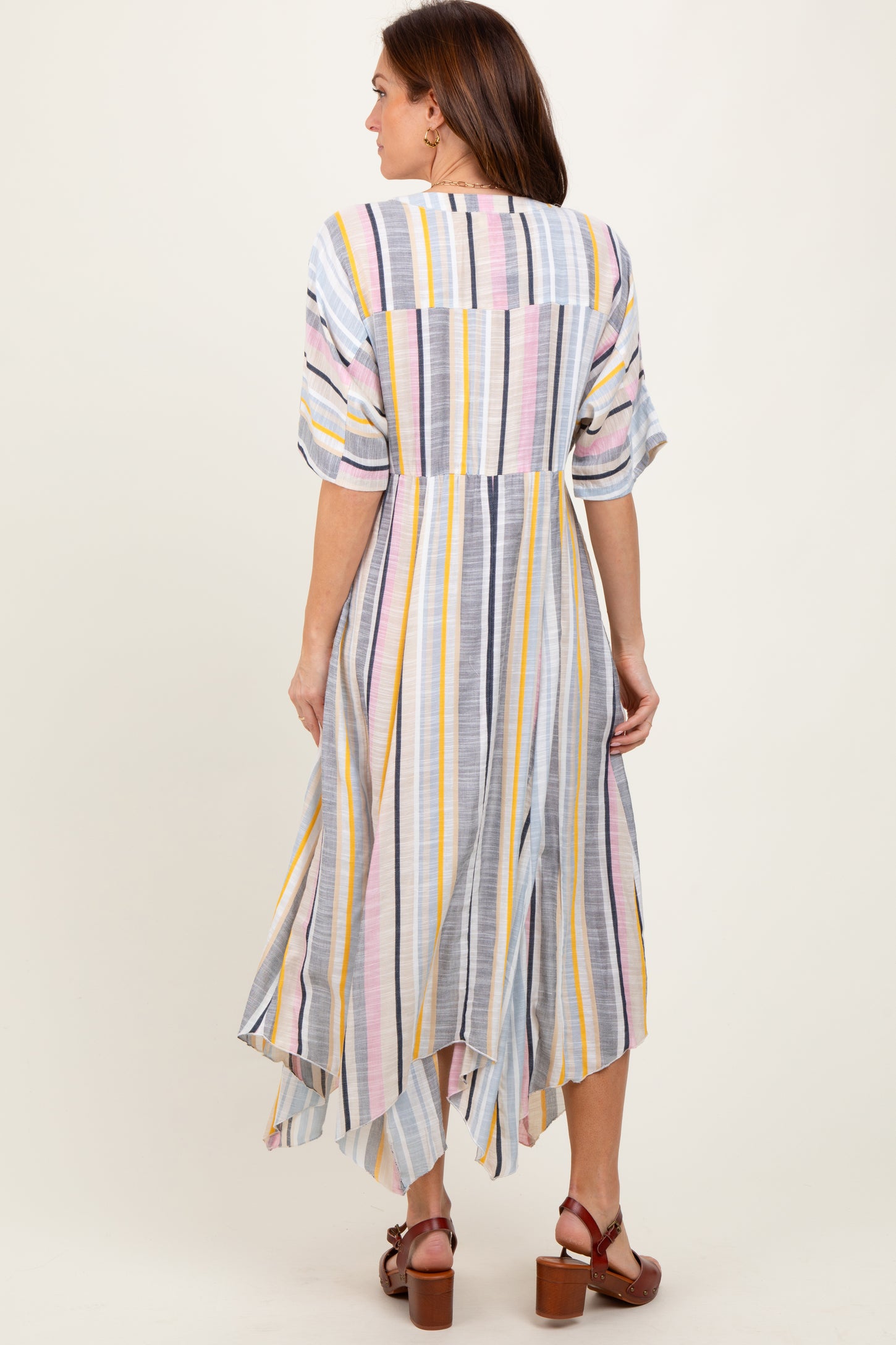 Multicolor Striped Handkerchief Hem Maxi Dress