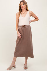 Mocha Terry Drawstring Maternity Midi Skirt