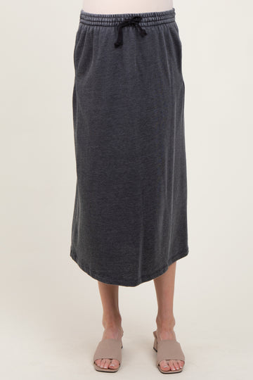 Charcoal Terry Drawstring Maternity Midi Skirt