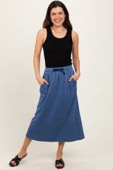 Light Navy Terry Drawstring Maternity Midi Skirt