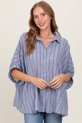 Blue Striped Collared Oversized Top