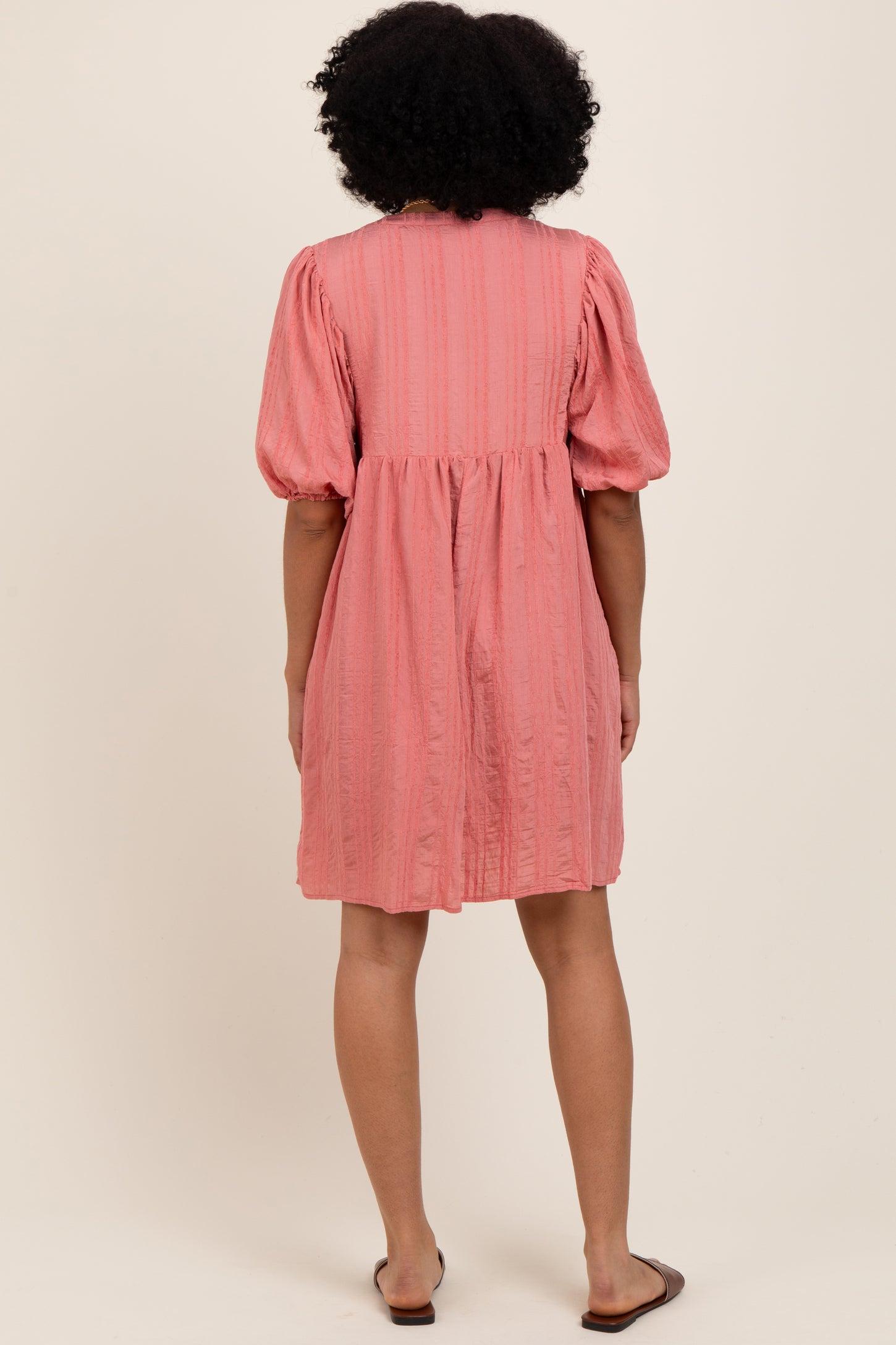 Mauve Sheer Stripe Textured Mini Dress