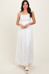 White Lace Bodice Cutout Tie Back Maxi Dress